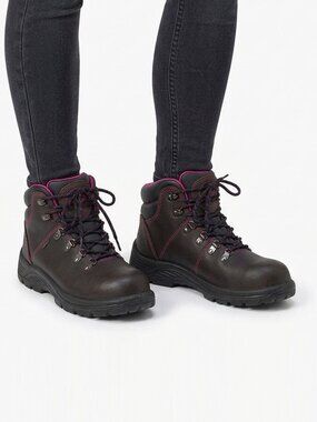 Avenger A7675 Leather Waterproof Work Safety Hiking Boots Brown Black Pink 10W